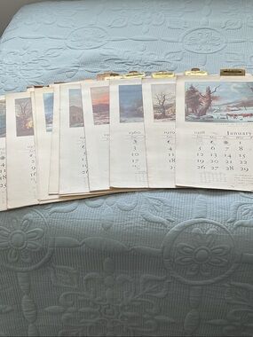 Vintage 'The Travelers' 16" x 22" Wall Calendars w/ Currier & Ives Pictures (10)